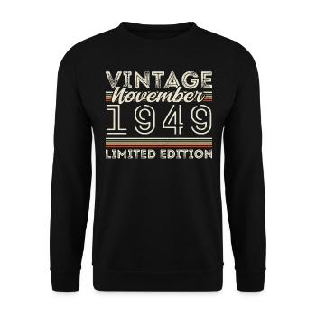 Né en novembre 1949 Anniversaire en novembre 1949 - Sweat-shirt Unisexe - noir - Devant - Alina (178cm) & Michal (187cm)
