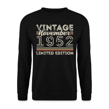 Jahrgang November 1952 Geburtstag November 1952 - Unisex Pullover - Schwarz - Vorne - Alina (178cm) & Michal (187cm)