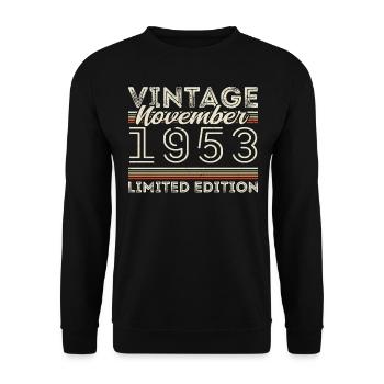 Jahrgang November 1953 Geburtstag November 1953 - Unisex Pullover - Schwarz - Vorne - Alina (178cm) & Michal (187cm)
