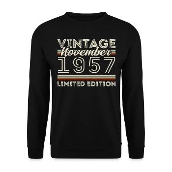 Jahrgang November 1957 Geburtstag November 1957 - Unisex Pullover - Schwarz - Vorne - Alina (178cm) & Michal (187cm)