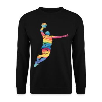 Abstrakte Basketball-Dunk-Kunst in leuchtenden Farben - Unisex Pullover - Schwarz - Vorne - Alina (178cm) & Michal (187cm)