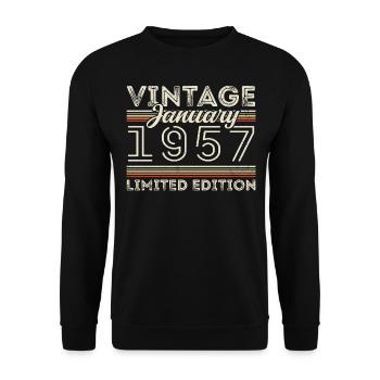 Januar 1957 Jahrgang 1957 - Geburtstag Januar 1957 - Unisex Pullover - Schwarz - Vorne - Alina (178cm) & Michal (187cm)