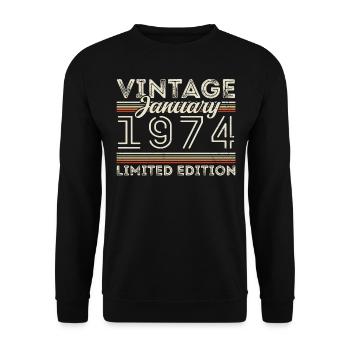 Janvier 1974 Né en 1974 - Anniversaire Janvier 1974 - Sweat-shirt Unisexe - noir - Devant - Alina (178cm) & Michal (187cm)