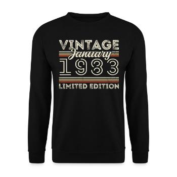 Januar 1983 Jahrgang 1983 - Geburtstag Januar 1983 - Unisex Pullover - Schwarz - Vorne - Alina (178cm) & Michal (187cm)