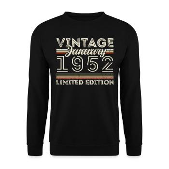 Januar 1952 Jahrgang 1952 - Geburtstag Januar 1952 - Unisex Pullover - Schwarz - Vorne - Alina (178cm) & Michal (187cm)