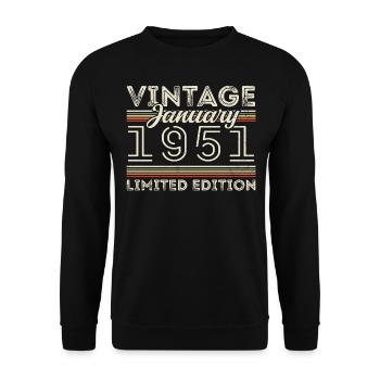 Januar 1951 Jahrgang 1951 - Geburtstag Januar 1951 - Unisex Pullover - Schwarz - Vorne - Alina (178cm) & Michal (187cm)