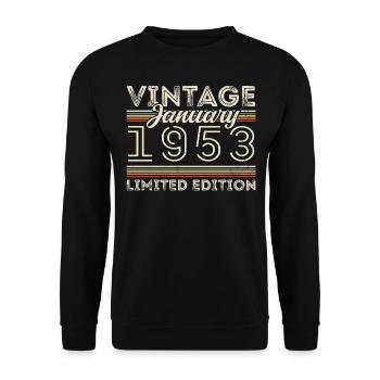 Januar 1953 Jahrgang 1953 - Geburtstag Januar 1953 - Unisex Pullover - Schwarz - Vorne - Alina (178cm) & Michal (187cm)