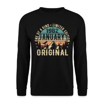 Geburtstagsgeschenk Januar 1962 - January 1962 - Unisex Pullover - Schwarz - Vorne - Alina (178cm) & Michal (187cm)