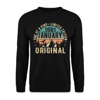 Geburtstagsgeschenk Januar 1981 - January 1981 - Unisex Pullover - Schwarz - Vorne - Alina (178cm) & Michal (187cm)
