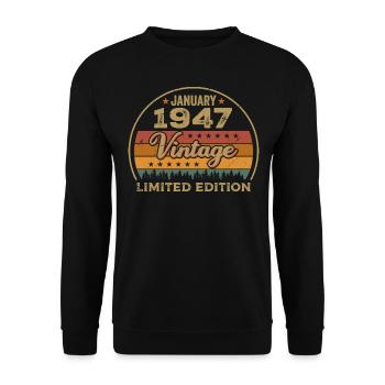 Legends were born in January 1947,January 1947 - Unisex Sweatshirt - black - Front - Alina (178cm) & Michal (187cm)