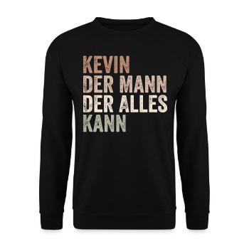 Kevin L’homme qui sait tout Prénom Kevin - Sweat-shirt Unisexe - noir - Devant - Alina (178cm) & Michal (187cm)