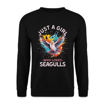 Bunte Möwe Farbspritzer Spruch für Frauen - Unisex Pullover - Schwarz - Vorne - Alina (178cm) & Michal (187cm)