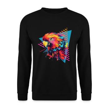 Bunter Papagei Farbspritzer - Unisex Pullover - Schwarz - Vorne - Alina (178cm) & Michal (187cm)