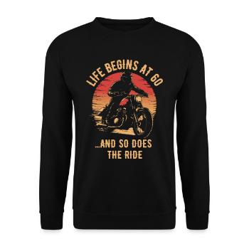 Motorrad Vintage Pensionär Rentner Geburtstag - Unisex Pullover - Schwarz - Vorne - Alina (178cm) & Michal (187cm)