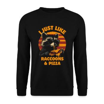 raton laveur avec des lunettes de soleil mangeant de la pizza vintage - Sweat-shirt Unisexe - noir - Devant - Alina (178cm) & Michal (187cm)