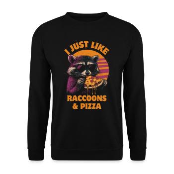 raton laveur avec des lunettes de soleil mangeant de la pizza vintage - Sweat-shirt Unisexe - noir - Devant - Alina (178cm) & Michal (187cm)