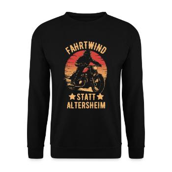 Motorrad Vintage Pensionär Rentner Geburtstag - Unisex Pullover - Schwarz - Vorne - Alina (178cm) & Michal (187cm)