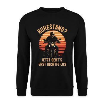 Motorrad Vintage Pensionär Rentner Geburtstag - Unisex Pullover - Schwarz - Vorne - Alina (178cm) & Michal (187cm)