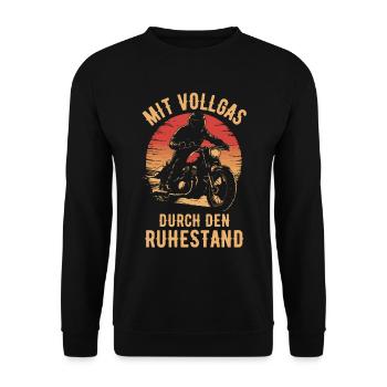 Motorrad Vintage Pensionär Rentner Geburtstag - Unisex Pullover - Schwarz - Vorne - Alina (178cm) & Michal (187cm)