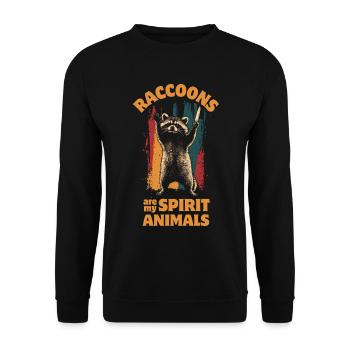 Frecher Waschbär mit Messer - Unisex Pullover - Schwarz - Vorne - Alina (178cm) & Michal (187cm)
