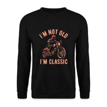 Motorrad Vintage Rentner Ruhestand Geburtstag - Unisex Pullover - Schwarz - Vorne - Alina (178cm) & Michal (187cm)