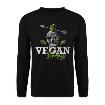 Vegan Badass - Veganer Schädel - Veggie Gangster - Unisex Pullover - Schwarz - Vorne - Alina (178cm) & Michal (187cm)