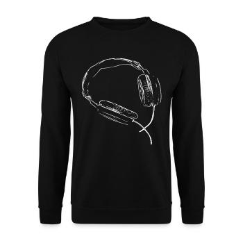 Kopfhörer Linienzeichnung - Unisex Pullover - Schwarz - Vorne - Alina (178cm) & Michal (187cm)