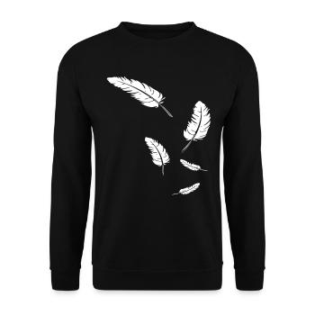 Weiße Federn auf Schwarz - Unisex Pullover - Schwarz - Vorne - Alina (178cm) & Michal (187cm)