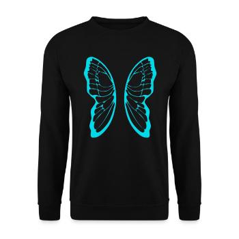 Türkis Schmetterlingsflügel Muster auf Schwarz - Unisex Pullover - Schwarz - Vorne - Alina (178cm) & Michal (187cm)