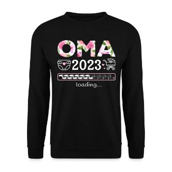 Oma 2023 loading Nachwuchs Schwangerschaft - Unisex Pullover - Schwarz - Vorne - Alina (178cm) & Michal (187cm)