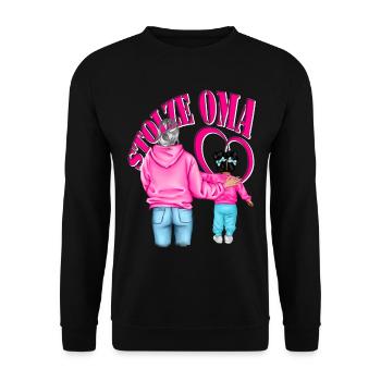 STOLZE OMA Enkelin schwarze Haare Herz Pink - Unisex Pullover - Schwarz - Vorne - Alina (178cm) & Michal (187cm)