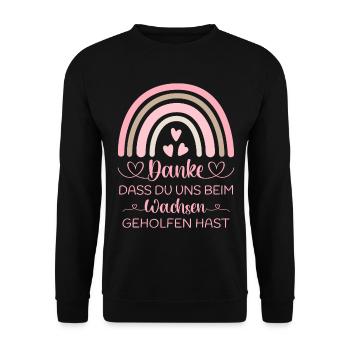 Danke dass Du uns beim Wachsen geholfen hast Kita - Unisex Pullover - Schwarz - Vorne - Alina (178cm) & Michal (187cm)