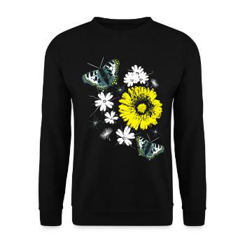 Fleurs Chrysanthèmes Papillons Été - Sweat-shirt Unisexe - noir - Devant - Alina (178cm) & Michal (187cm)