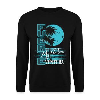 Fuerteventura Palm Sunset My Place Shirt - Unisex Sweatshirt - black - Front - Alina (178cm) & Michal (187cm)