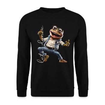 Tanzender Frosch / Freude / Lebensfreude / Disco - Unisex Pullover - Schwarz - Vorne - Alina (178cm) & Michal (187cm)