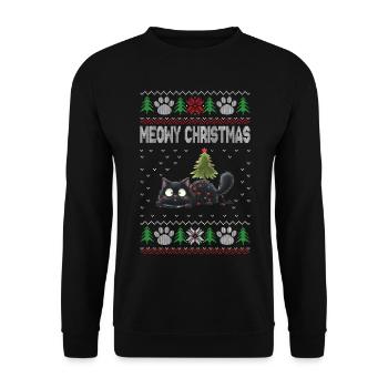 Meowy Christmas Katzenweihnacht - Unisex Pullover - Schwarz - Vorne - Alina (178cm) & Michal (187cm)