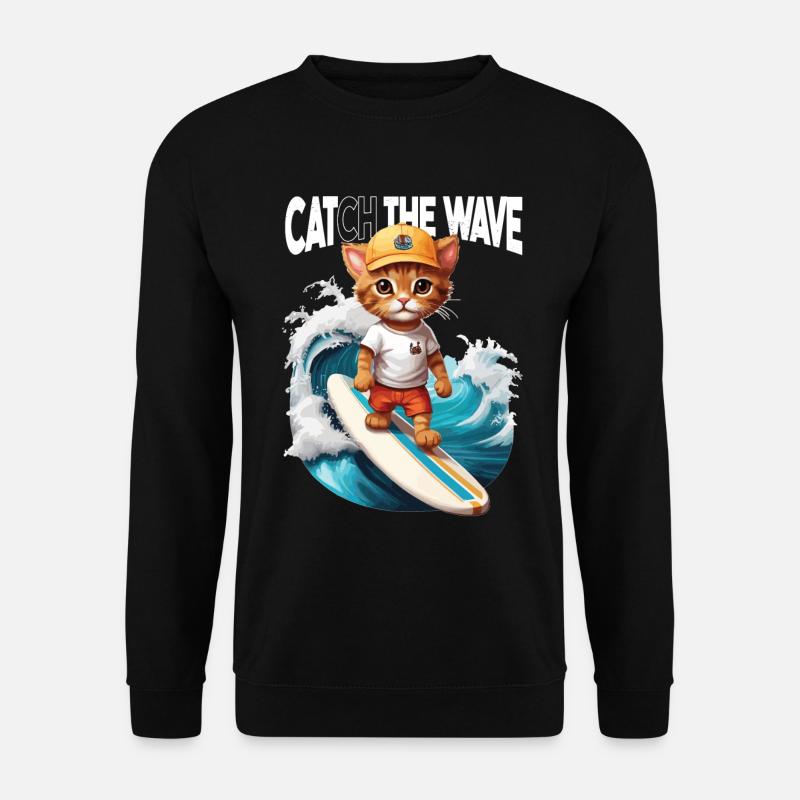 Katzen-Surfer Catch the Wave - Unisex Pullover - Schwarz