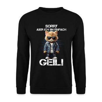 Katzenheld in Lederjacke & Sonnenbrille - Unisex Pullover - Schwarz - Vorne - Alina (178cm) & Michal (187cm)