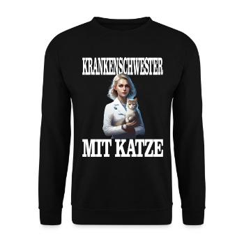 Krankenschwester mit Katze - schönes Katzen Design - Unisex Pullover - Schwarz - Vorne - Alina (178cm) & Michal (187cm)