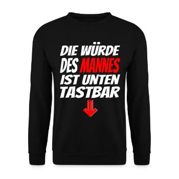 Männer Würde Unten Tastbar Lustiges Spruch-Shirt - Unisex Pullover - Schwarz - Vorne - Alina (178cm) & Michal (187cm)