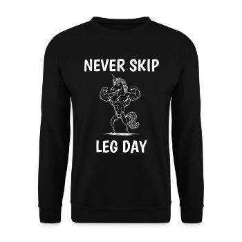 Überspringen Sie niemals den Leg Day Muscular Unicorn Gym Workout - Unisex Pullover - Schwarz - Vorne - Alina (178cm) & Michal (187cm)