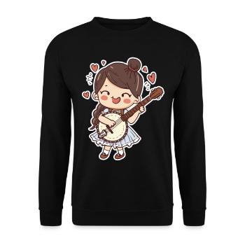 Banjospielerin Comic Stil - Unisex Pullover - Schwarz - Vorne - Alina (178cm) & Michal (187cm)