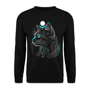 Chat Bastet minimaliste de profil avec lune - Sweat-shirt Unisexe - noir - Devant - Alina (178cm) & Michal (187cm)