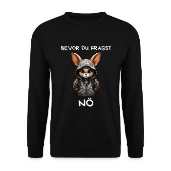 Kaninchen mit Kapuze – Bevor du fragst: Nö - Unisex Pullover - Schwarz - Vorne - Alina (178cm) & Michal (187cm)