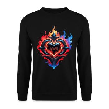 Un cœur enflammé, le feu de l’amour. - Sweat-shirt Unisexe - noir - Devant - Alina (178cm) & Michal (187cm)