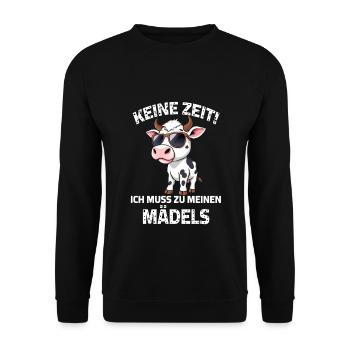 Kuh Bauern Sprüche Bauernhof Landwirtschaft Rind - Unisex Pullover - Schwarz - Vorne - Alina (178cm) & Michal (187cm)