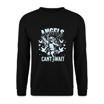 Engel T-Shirt Unisex Angels Can’t Wait VintageTee - Unisex Pullover - Schwarz - Vorne - Alina (178cm) & Michal (187cm)