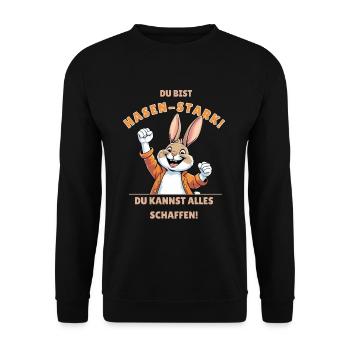 Hasen-Stark Kraftspruch Design - Unisex Sweatshirt - black - Front - Alina (178cm) & Michal (187cm)