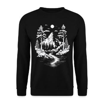 Nature Lovers Mountain Nature Landscape Trees River - Unisex Sweatshirt - black - Front - Alina (178cm) & Michal (187cm)