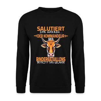 Bauern Sprüche Landwirt - Salutiert ihr Narren - Unisex Pullover - Schwarz - Vorne - Alina (178cm) & Michal (187cm)